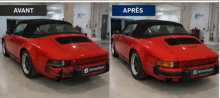 Véhicule Prestige — avant et après réparation